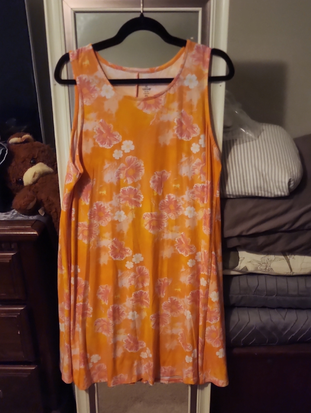 Women's Orange Floral Sleeveless Dress
